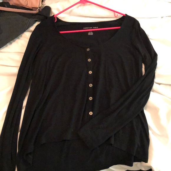 American Eagle button front black t-shirt - Picture 1 of 2
